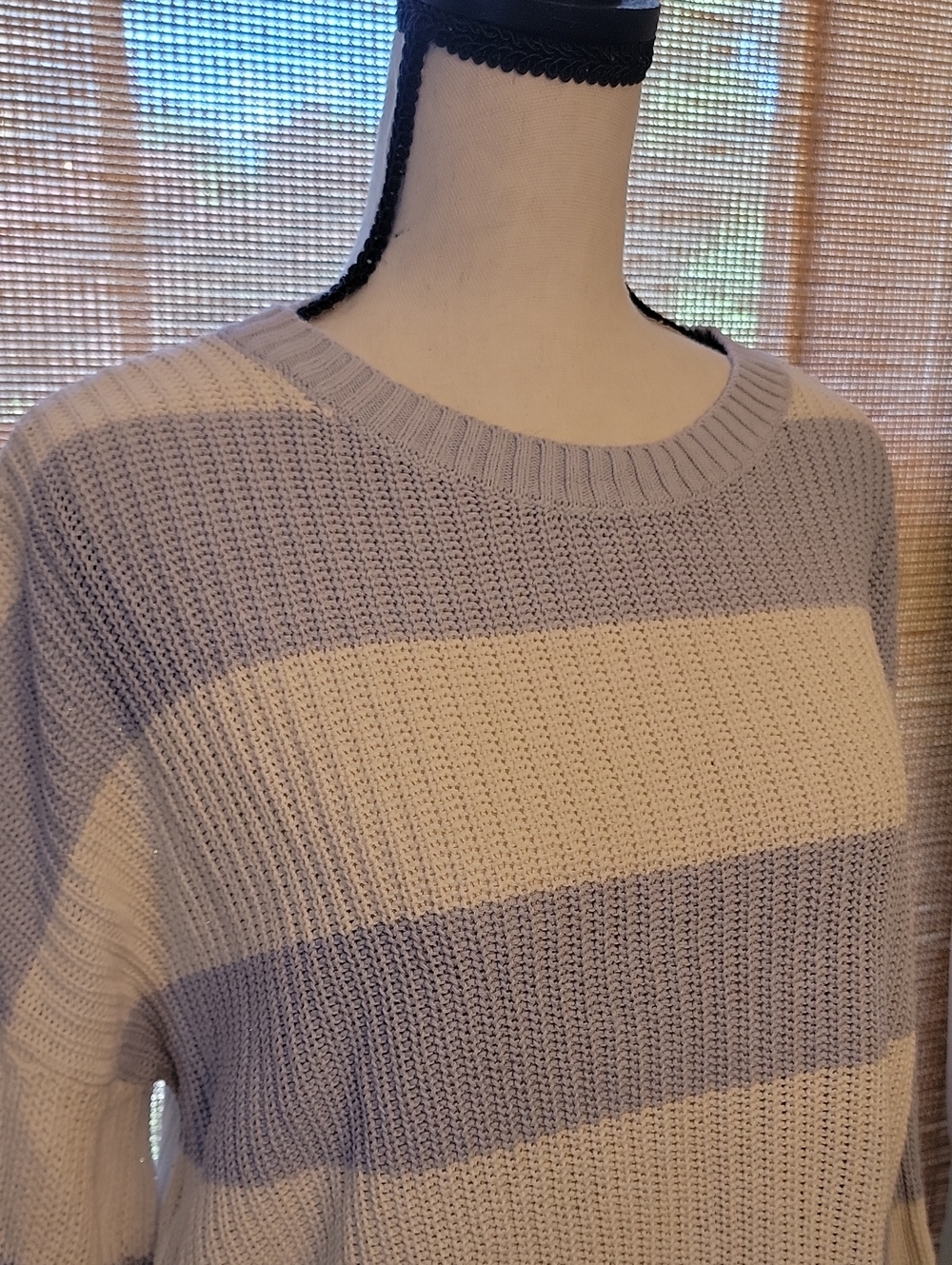 Hollister Crewneck Striped Sweater in Light Blue and Cream